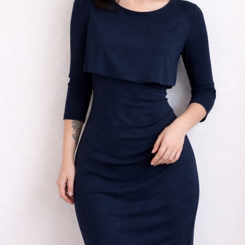 Lauren By Ralph Lauren Dark Blue Long Sleeve Dress